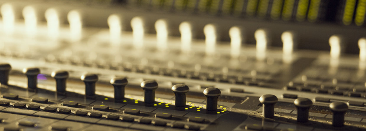 Music Studio A control room and mixing console
